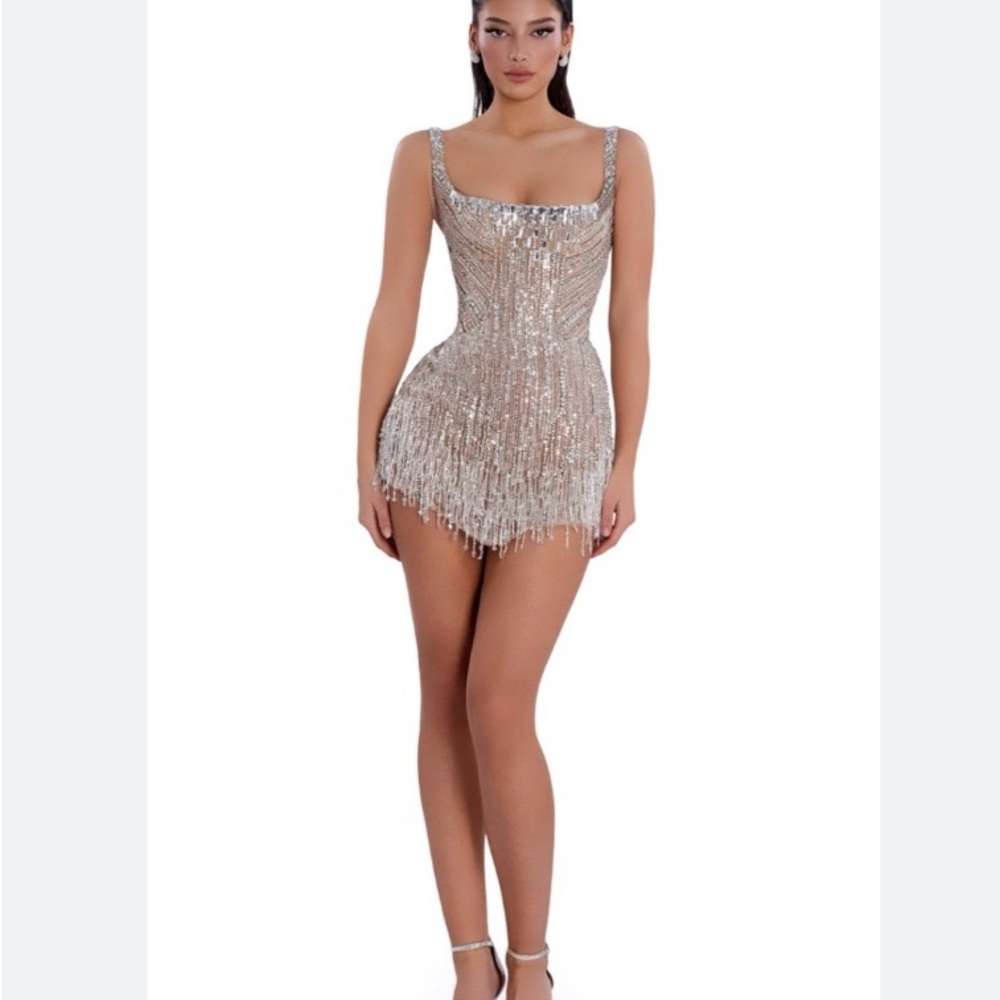 Sequin Fringe Mini Dress in Silver